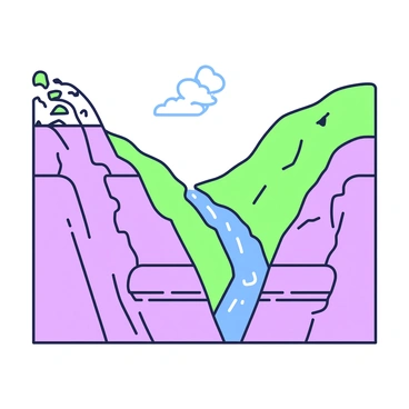 An illustration depicts a landscape showcasing the effects of erosion on a normal fault. In the foreground, there is a large, exposed rock face with visible layers indicating sedimentary structures. The fault line runs vertically through the rocky terrain, highlighting the displacement of the earth's crust. On the left side of the fault, there is a steep slope with loose rocks and soil, while the right side features a gentler incline covered with patches of green vegetation. In the background, a winding river flows, having carved its path through the valley, further emphasizing the erosional processes at work. The sky above is clear, allowing sunlight to illuminate the details of the geological features.