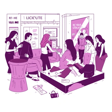 A group of customers is gathered in an opulent setting, surrounded by elegant decor and inviting ambiance. The venue features plush seating and tasteful lighting that enhances the luxurious atmosphere. Some customers are holding exclusive products, showcasing items that are only available at this event. A few individuals are engaged in animated conversations, while others are admiring the unique offerings on display. The overall scene conveys a sense of sophistication and exclusivity.