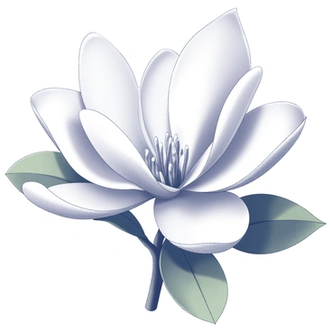 A close-up of a magnolia blossom with large, velvety petals unfolding. The center of the flower showcases delicate stigmas and stamens. Soft details of the blossom's textures are visible, highlighting the curves and folds of the petals. Surrounding the blossom, there are green leaves that contrast with the flower, and the background suggests a softly blurred garden setting, evoking the essence of a sunny spring day.