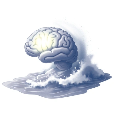 An ocean wave shaped like a brain, with a glowing prefrontal cortex at the crest