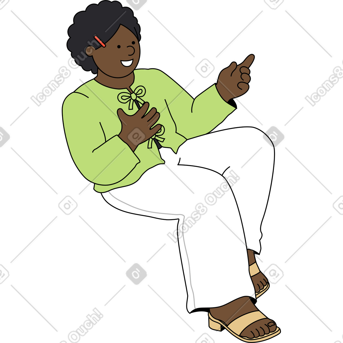Junge frau, die über etwas spricht-Illustration im Kindy-Stil als Download in PNG, SVG