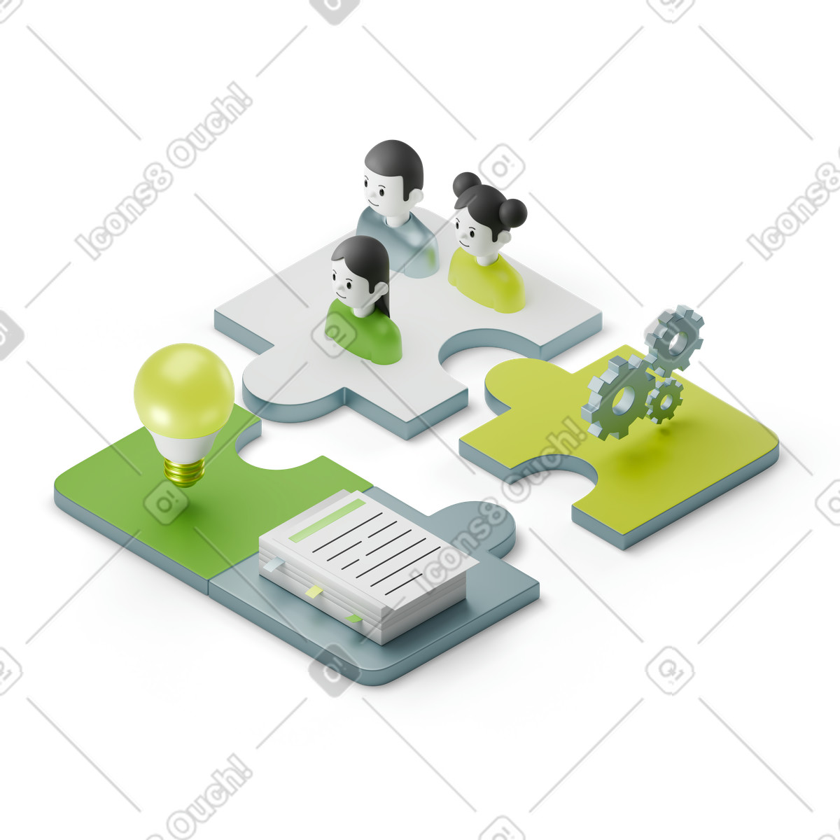 Teamwork and business framework animated illustration in GIF, Lottie (JSON), AE