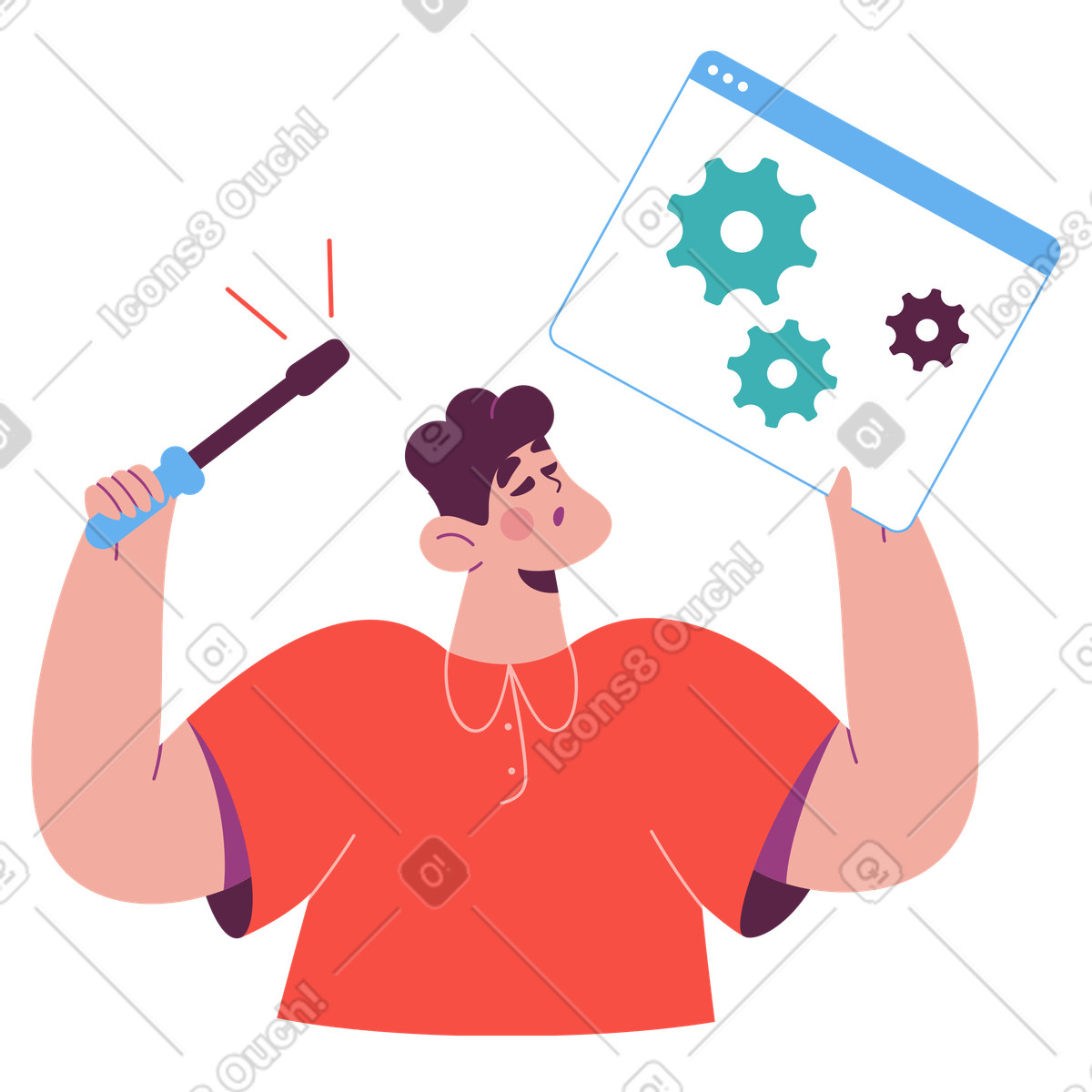 Tech specialist changing web page settings, Website optimization and maintenance illustration in Sammy style download in PNG, SVG