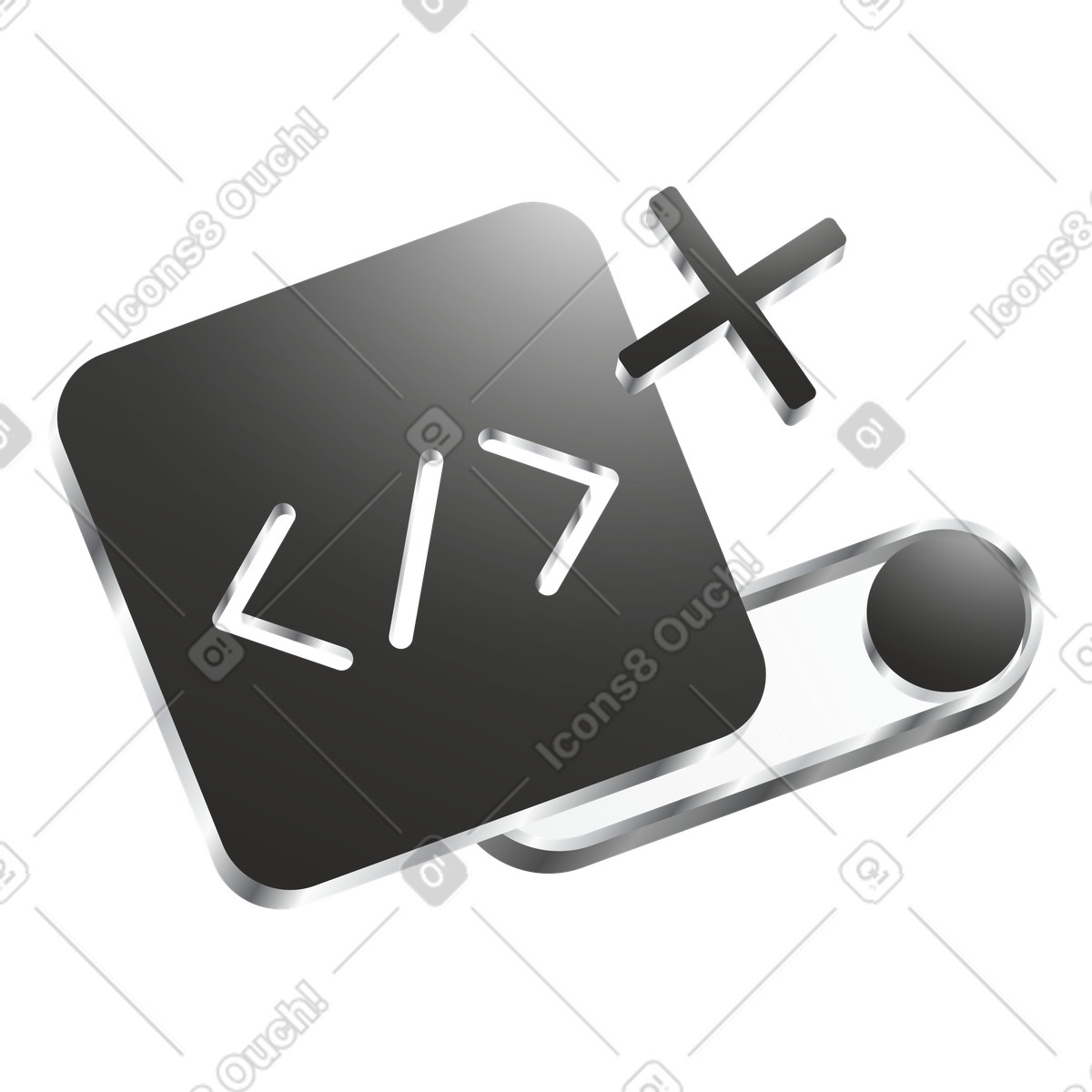 Metallic code brackets on black tile, Web development, Software engineering illustration in Token style download in PNG, SVG