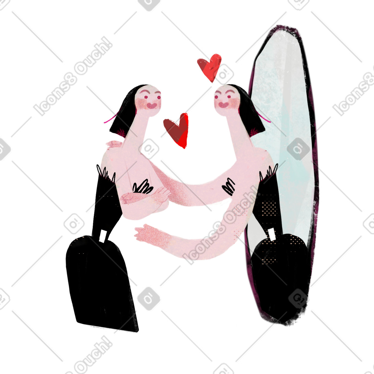 Ilustração de Mulher com auto-aceitação abraços reflexo no espelho em estilo Fabulous para baixar em PNG, SVG