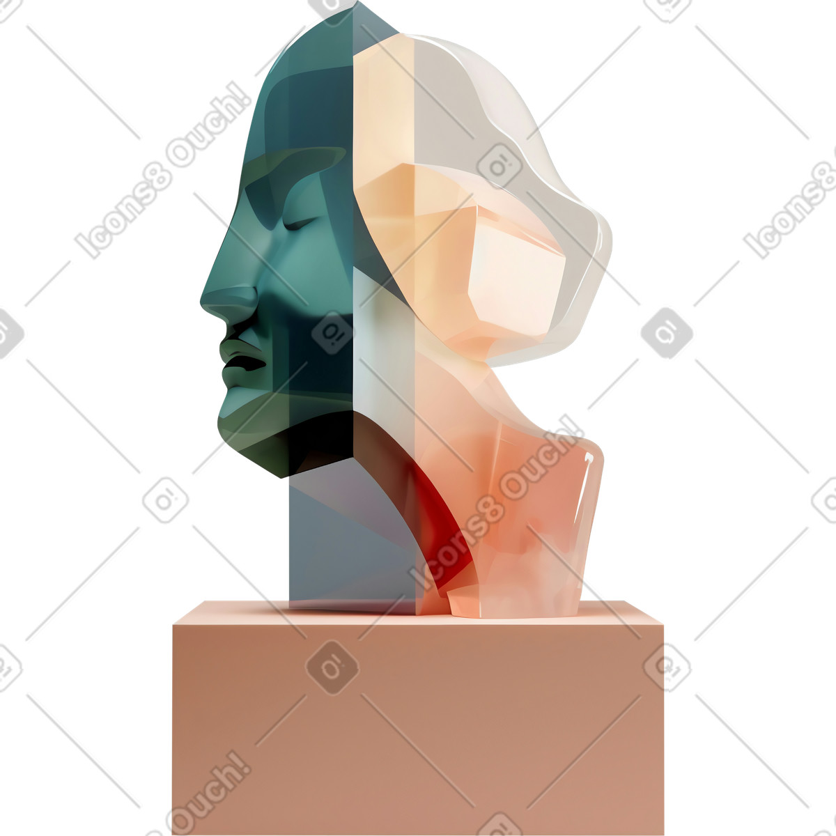 Abstrakte glasskulptur der kopfsilhouette-Illustration im 3D Construction-Stil als Download in PNG, SVG