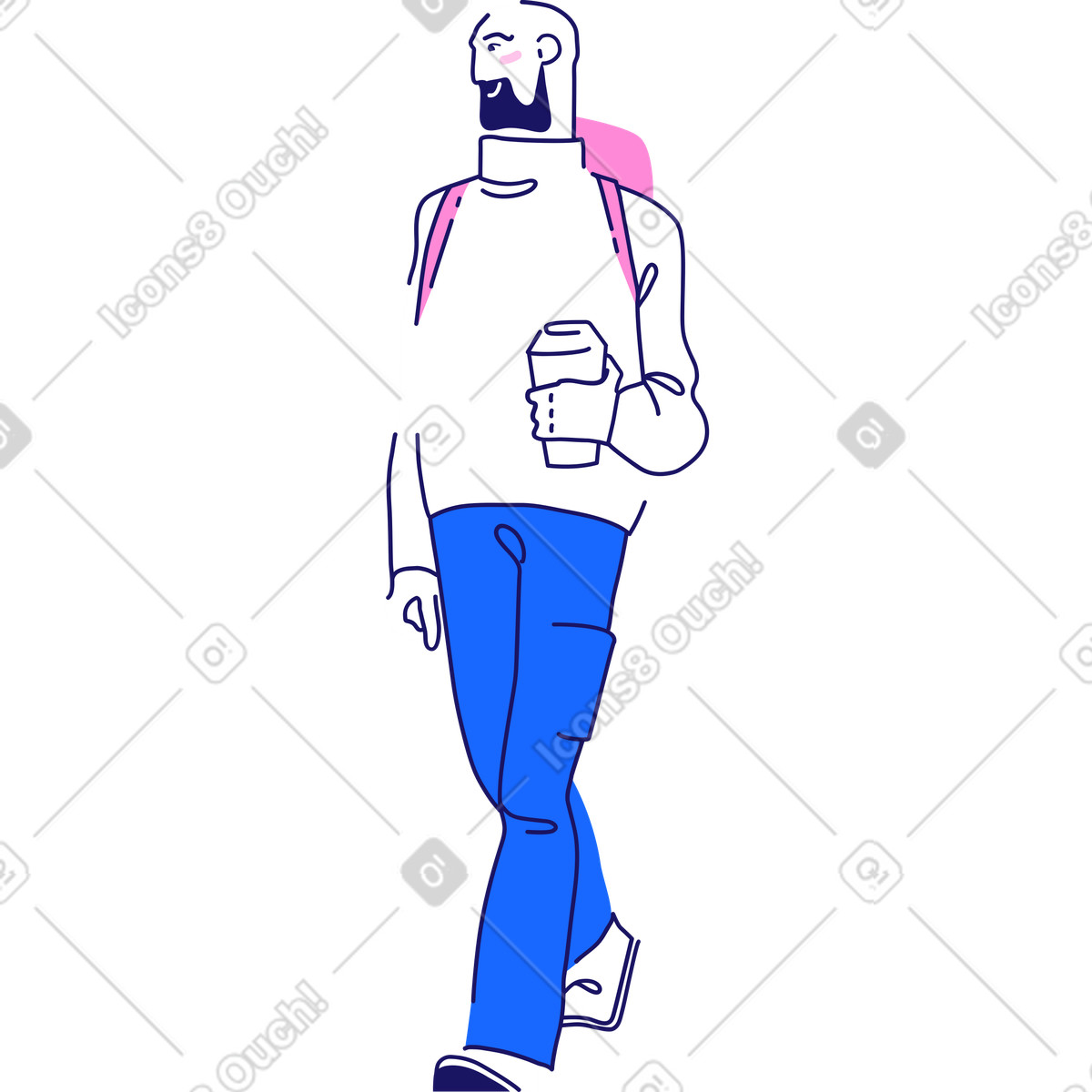 Uomo con uno zaino e un bicchiere di caffè illustrazione in stile Matey scarica in PNG, SVG