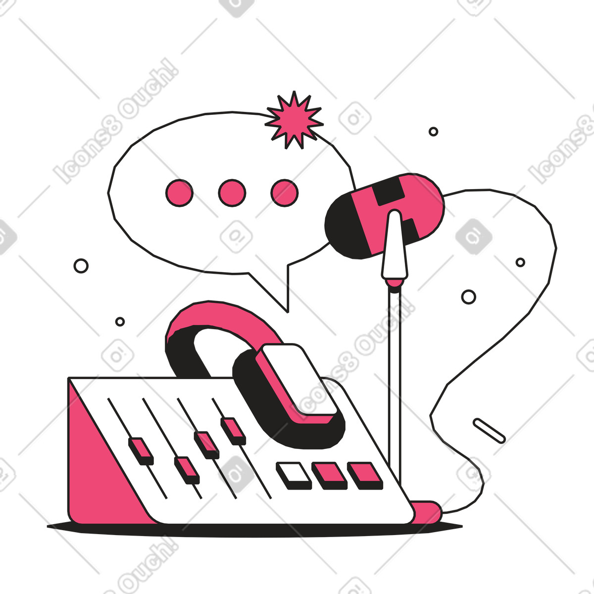 Illustration Studio d'enregistrement de podcasts dans le style Dazzle Line à télécharger aux formats PNG, SVG