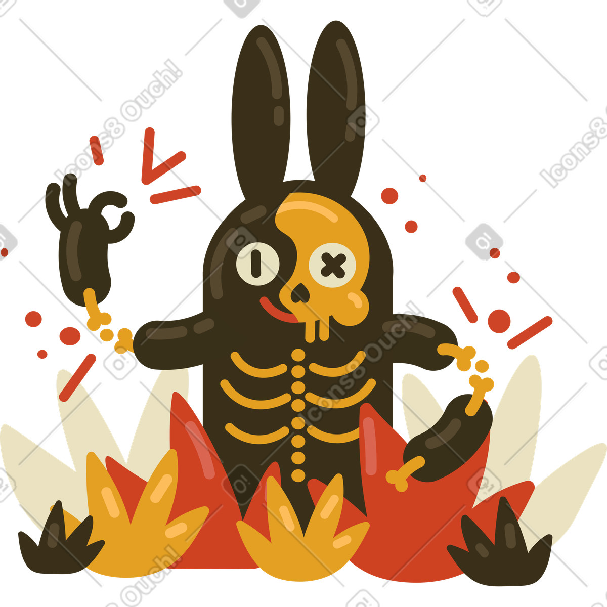 A skeleton rabbit sitting in the bushes illustration Arabica style download PNG, SVG