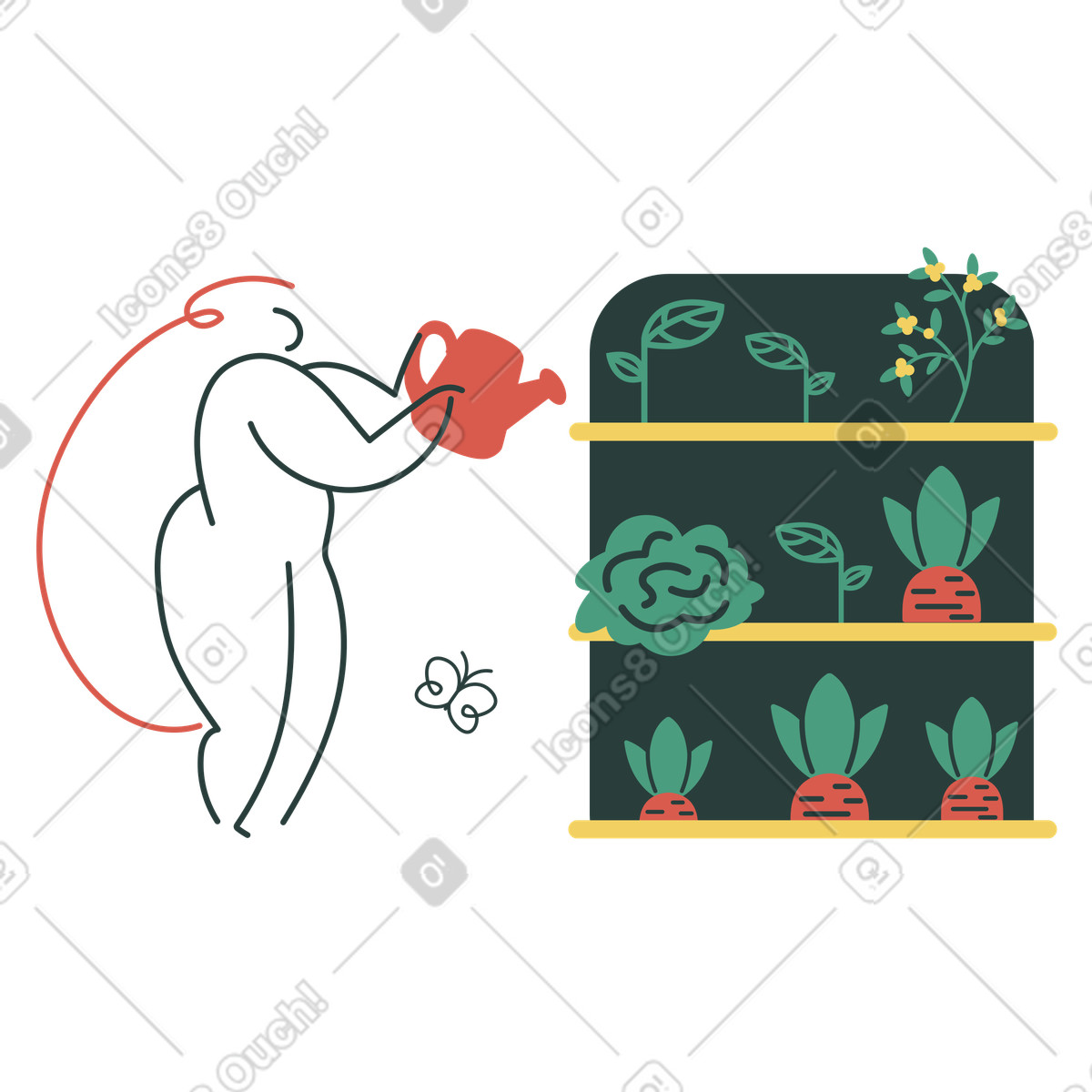 Иллюстрация Vertical gardening, sustainable home farming and plant care в стиле Macaroni — скачать в форматах PNG, SVG