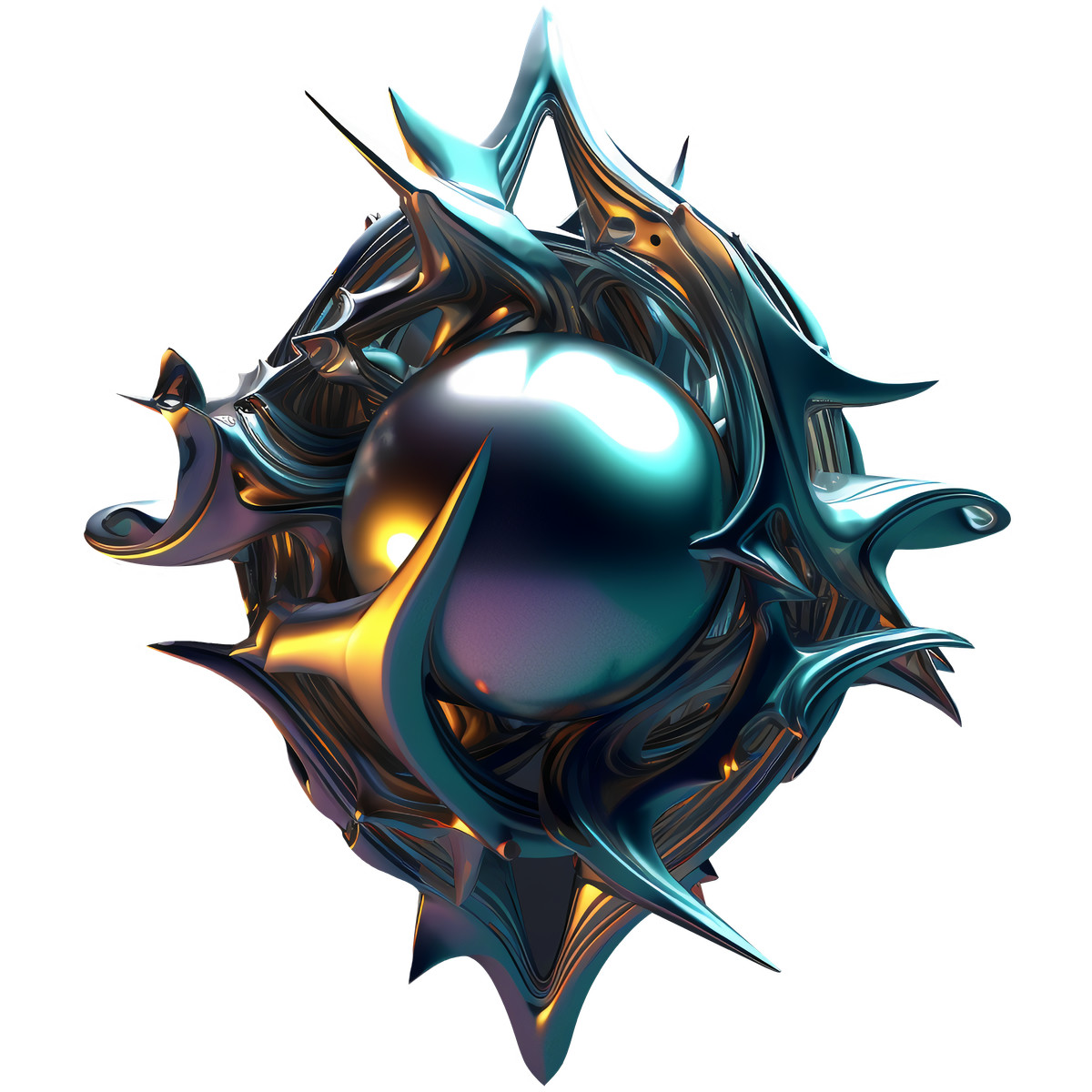 Metallic スタイルの 3D Abstract chrome orb with spiked frame のイラストをPNG、SVG形式でダウンロード