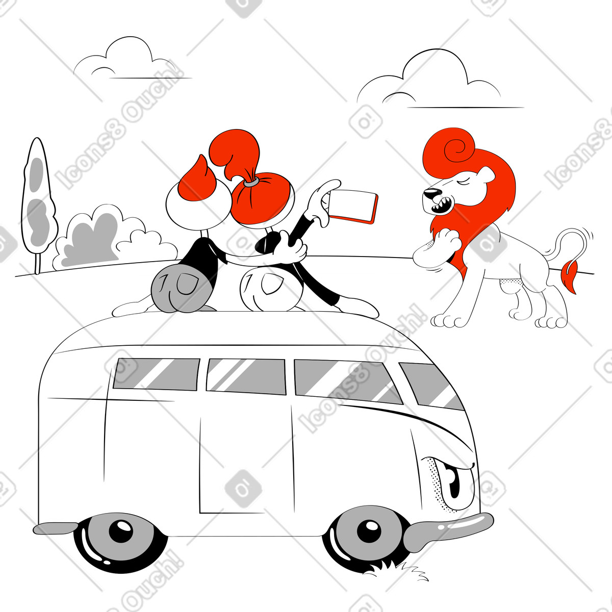 Illustration Touristes en afrique dans le style Looney à télécharger aux formats PNG, SVG