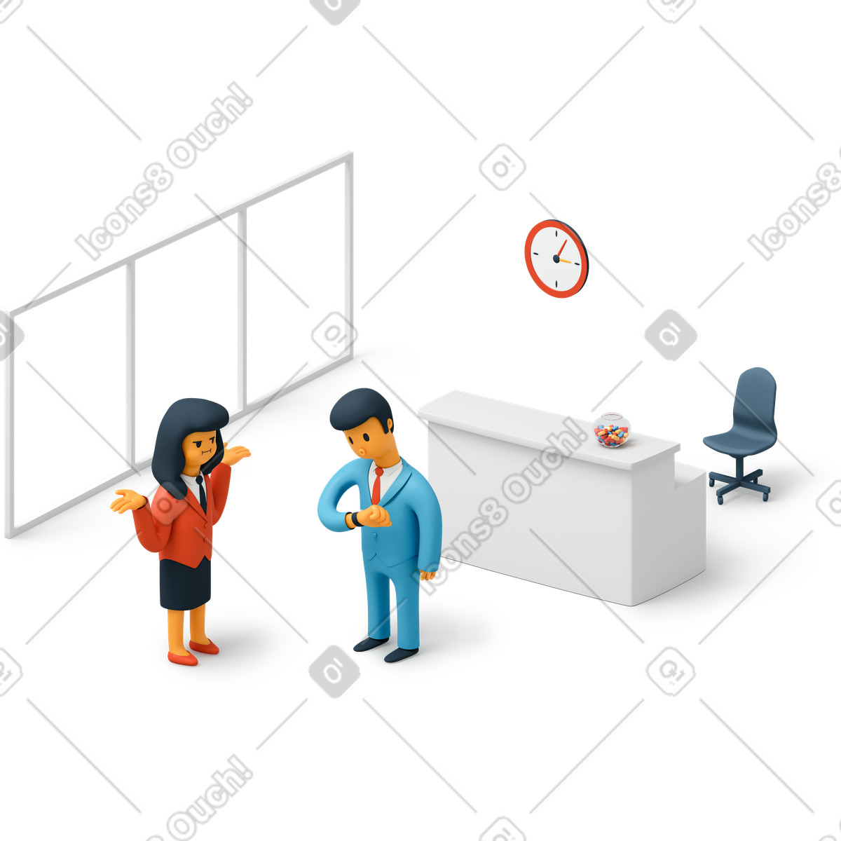 Illustration La femme était en retard pour une réunion d'affaires dans le style 3D Flame à télécharger aux formats PNG, SVG
