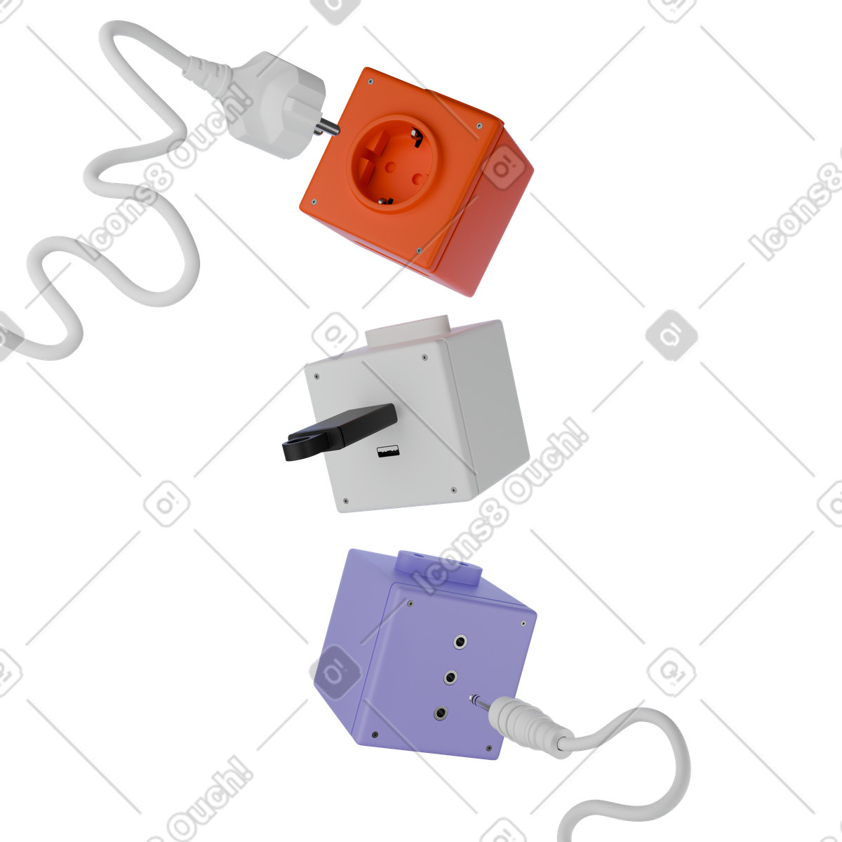 Ilustración Cable management and charging, Electrical outlet renders en estilo 3D Product a descargar en PNG y SVG