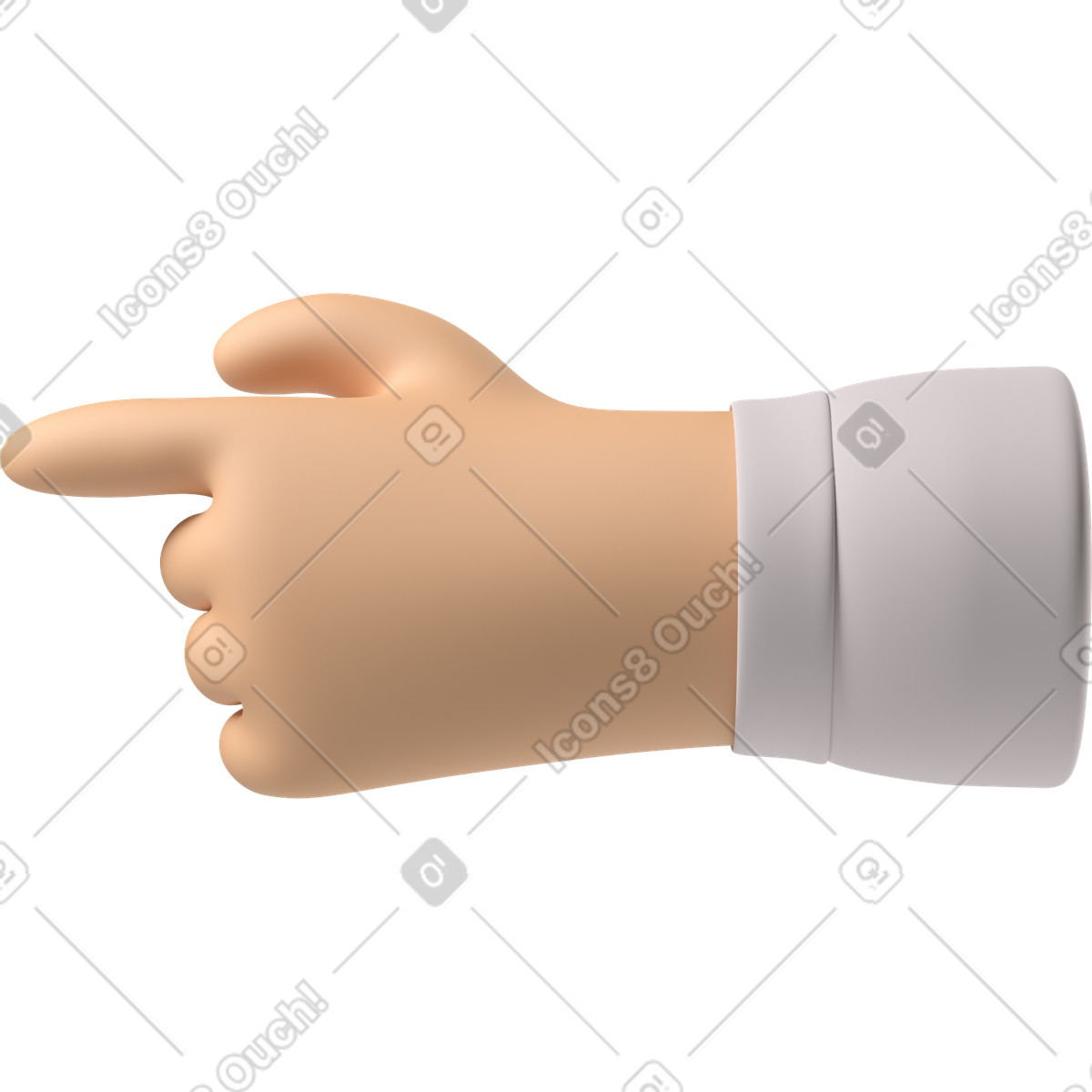 Illustration Main de peau blanche pointant vers la gauche dans le style 3D Hands Fun&Wild à télécharger aux formats PNG, SVG