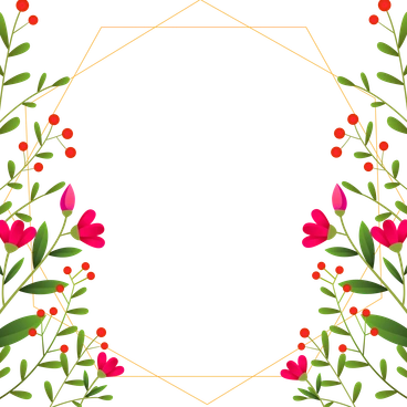 A floral frame with pink flowers and green leaves - Blossom style illustration