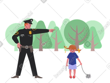 Policeman telling little girl off for carrying a chain mace PNG, SVG