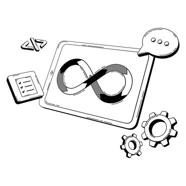 An infinity symbol on a tablet with coding elements - 3D Techny Line style illustration