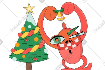 Decorating Сhristmas tree with jingle bell PNG, SVG