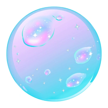 A large soap bubble floating in the air, displaying intricate patterns on its surface. Within the bubble, tiny galaxies are visible, each featuring swirling arms of stars and vibrant colors of purple, blue, and gold. The bubble's surface shimmers with rainbow reflections, enhancing the illusion of depth and space within. As light hits the bubble, it creates a dazzling array of reflections that highlight the beauty of the celestial imagery inside.