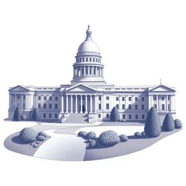 The Florida State Capitol building stands tall with its distinct architectural features, including a prominent dome and a grand entrance with steps leading up to it. The building is flanked by several columns that add to its stately appearance. Surrounding the Capitol are well-maintained gardens filled with a variety of greenery, including neatly trimmed hedges and flowering plants. Pathways wind through the gardens, leading visitors to admire the structure. The skies above are clear, enhancing the visibility of the Capitol's details against the natural backdrop.