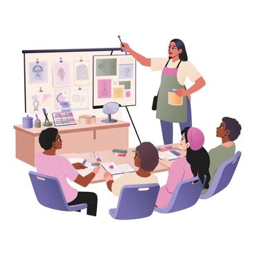 An illustrator demonstrating techniques to a group of eager learners at a workshop