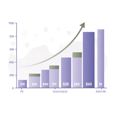 A digital flat illustration featuring a bar graph depicting the growth of a life insurance policy over time. The x-axis is labeled "Years" and features five evenly spaced markers indicating the passage of time. The y-axis is labeled "Policy Value in Dollars" with increments shown. The bars in various shades of blue represent the policy value at different points in time, with the tallest bar on the right side indicating the highest value. Each bar is labeled with its corresponding dollar amount in white text. A line graph in green curves above the bars, indicating a steady growth trend. In the background, there are subtle patterns of abstract financial symbols in light gray.