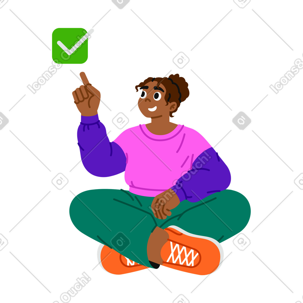 Иллюстрация Young woman pointing at checkmark в стиле Active — скачать в форматах PNG, SVG