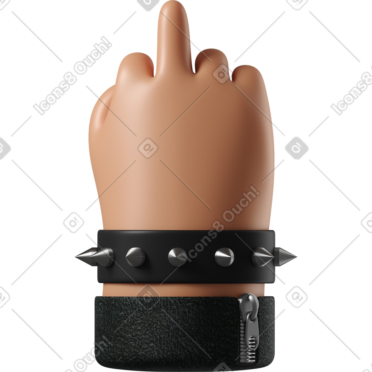 Ilustración Mano de piel bronceada rockero mostrando un dedo medio en estilo 3D Hands Fun&Wild a descargar en PNG y SVG