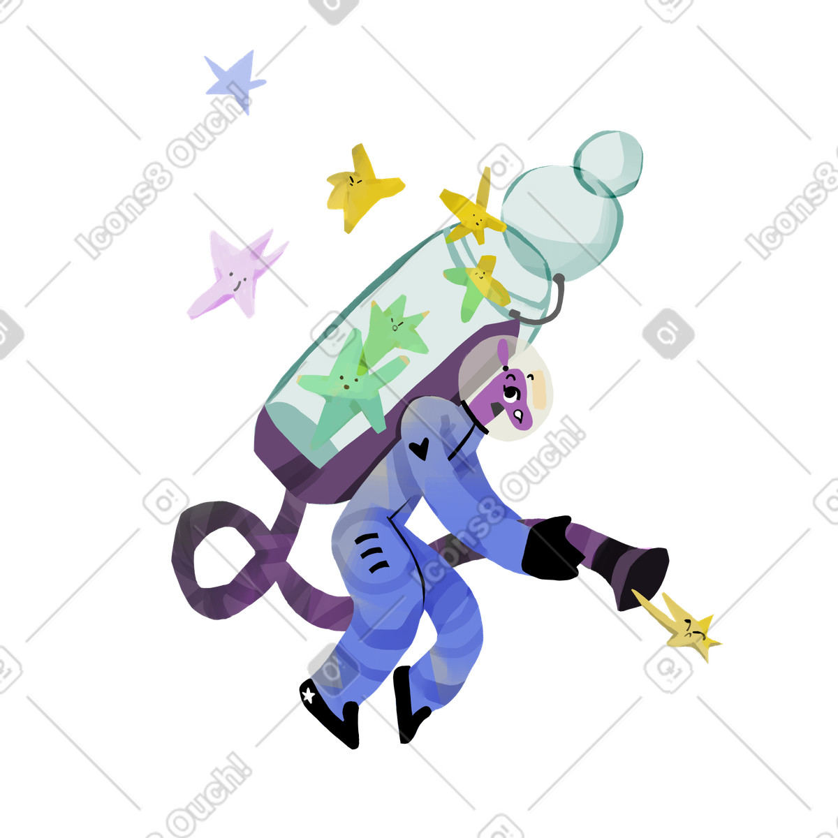 下载 Atomic 风格的 Bad gateway error page featuring space explorer and stars 插画，支持 PNG、SVG 格式