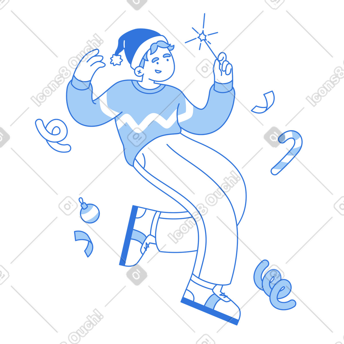 Sky スタイルの Dancing with sparkler and decorations, Festive Christmas party のイラストをPNG、SVG形式でダウンロード
