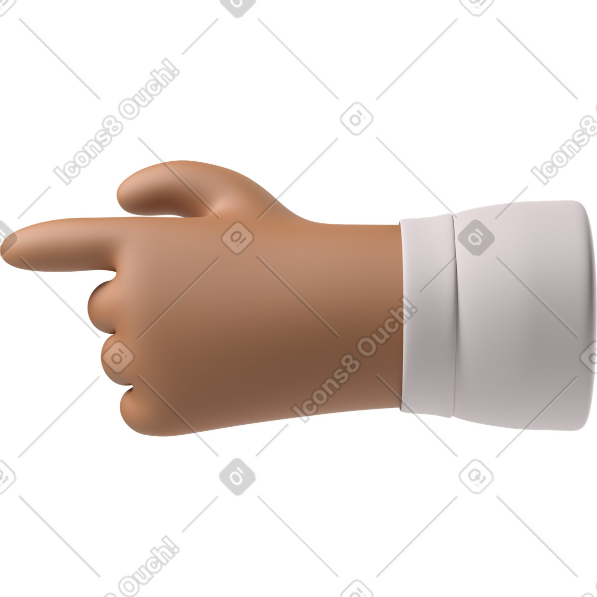 Illustration Main de peau brune pointant vers la gauche dans le style 3D Hands Fun&Wild à télécharger aux formats PNG, SVG