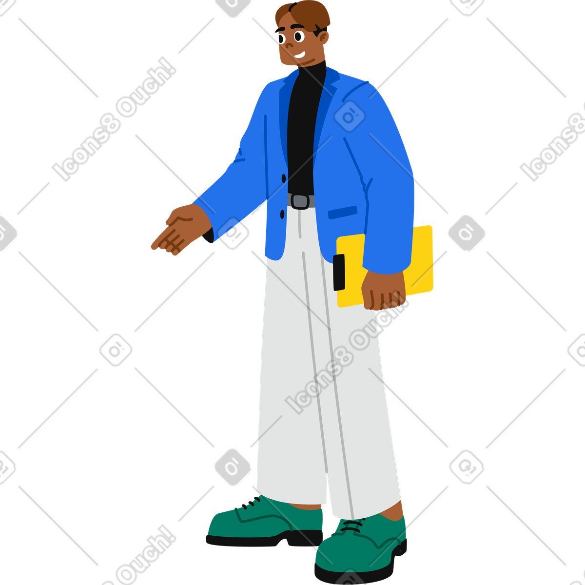 Young man with a clipboard extends his hand illustration in Active style download in PNG, SVG