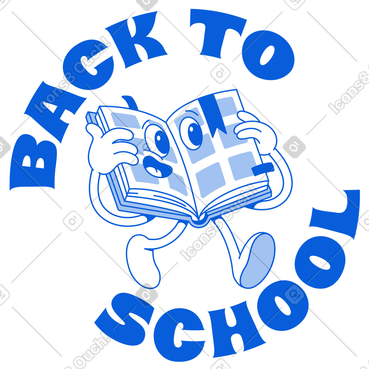 Ilustración Happy book mascot character, Back to school concept en estilo Handy Line a descargar en PNG y SVG