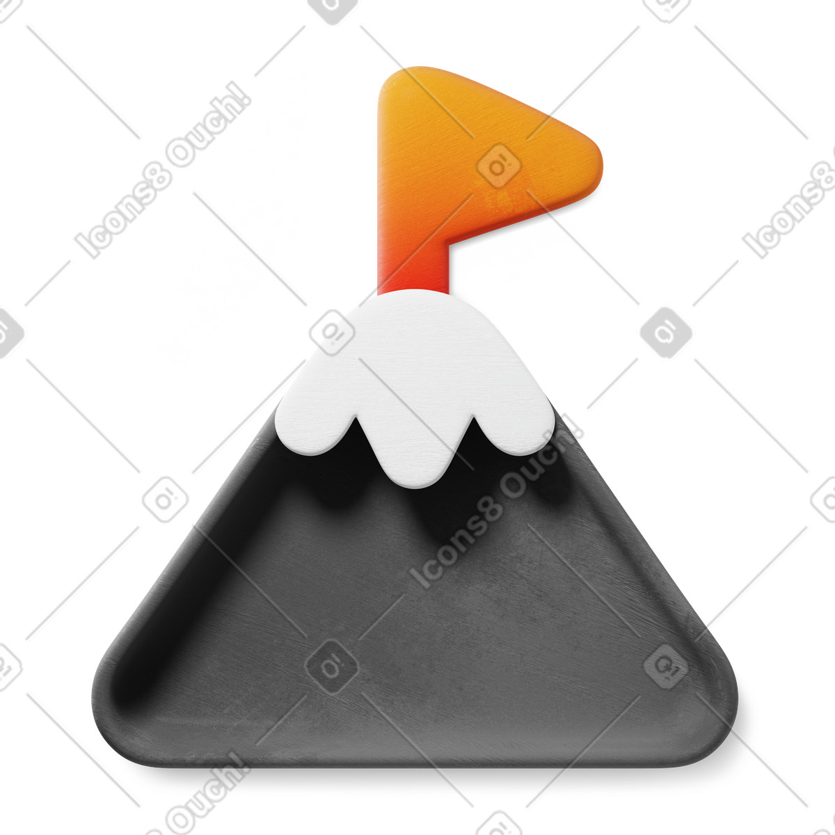 Illustration Mountain peak summit with snow cap and orange achievement flag dans le style 3D Microsoft Fluent à télécharger aux formats PNG, SVG