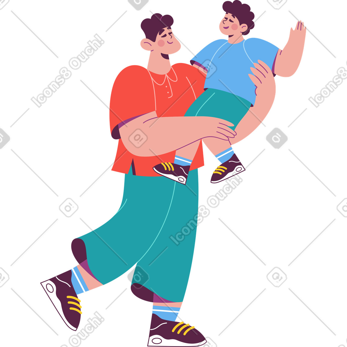 Ilustración Hombre sosteniendo a un niño en sus brazos estilo Sammy descargar PNG y SVG