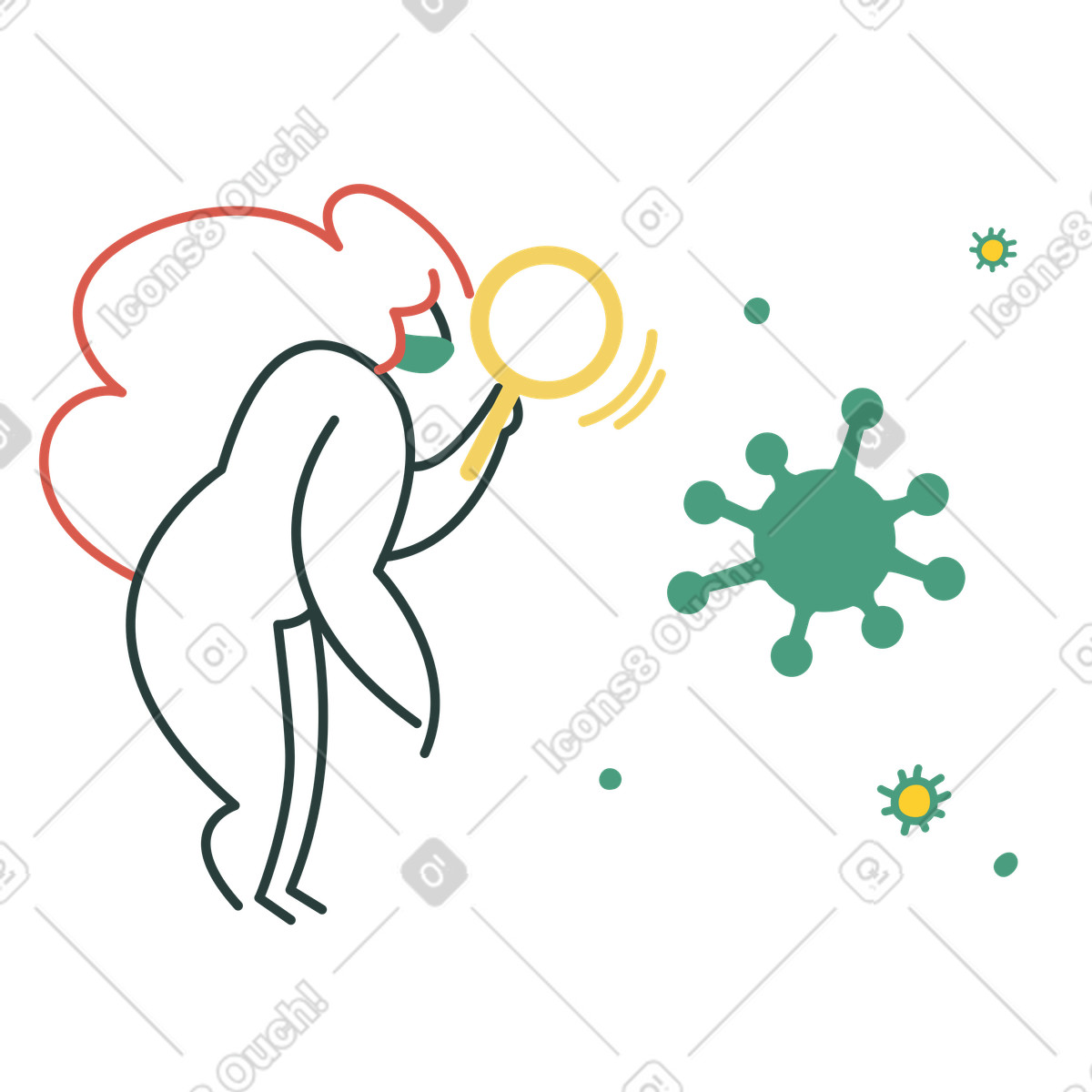 Scienziata che conduce ricerche sui virus illustrazione in stile Macaroni scarica in PNG, SVG