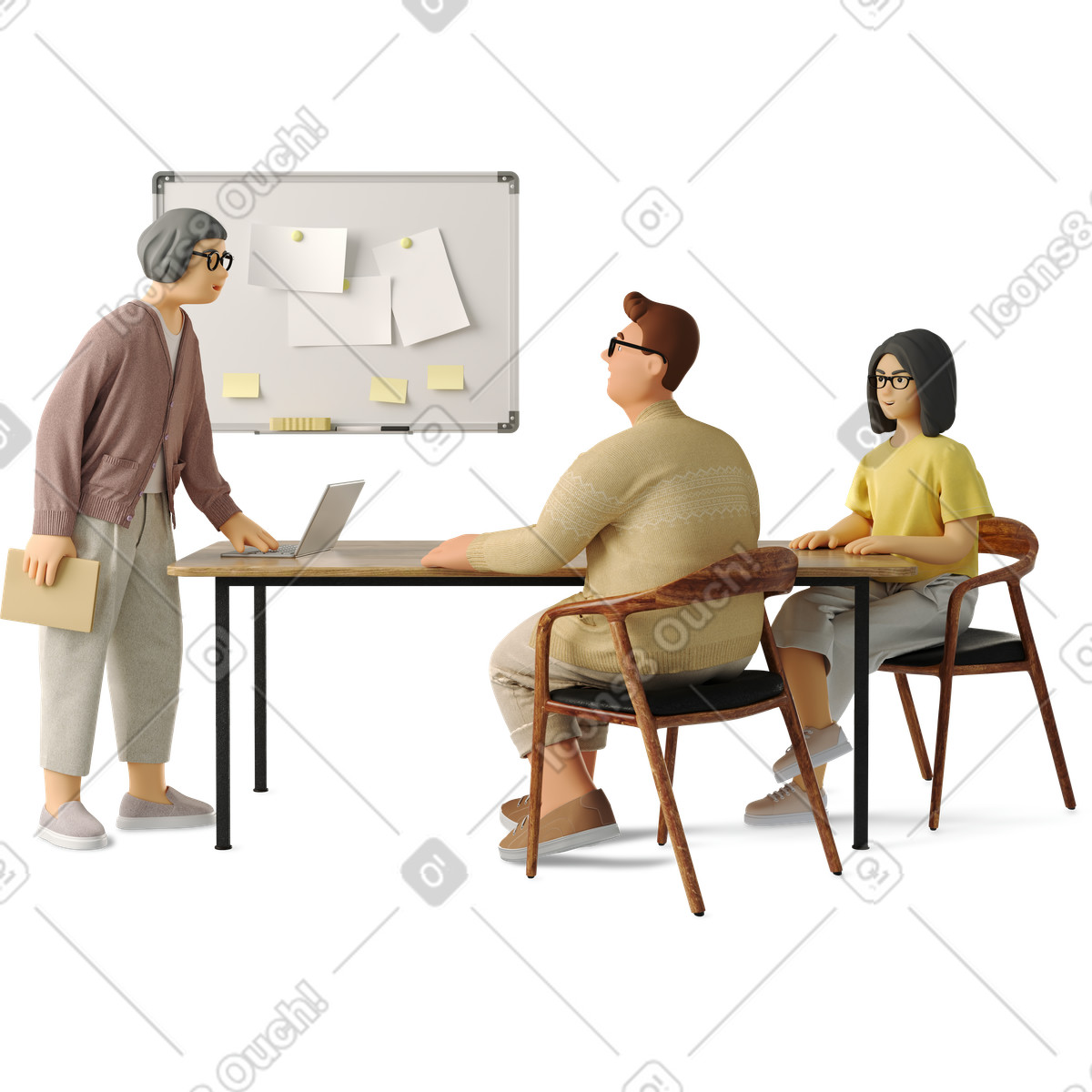 3D Business スタイルの Three employees working in the office のイラストをPNG、SVG形式でダウンロード