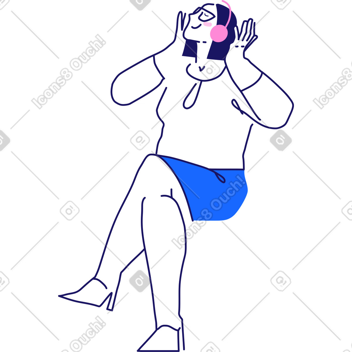 下载 Matey 风格的 戴耳机听音乐的女人 插画，支持 PNG、SVG 格式