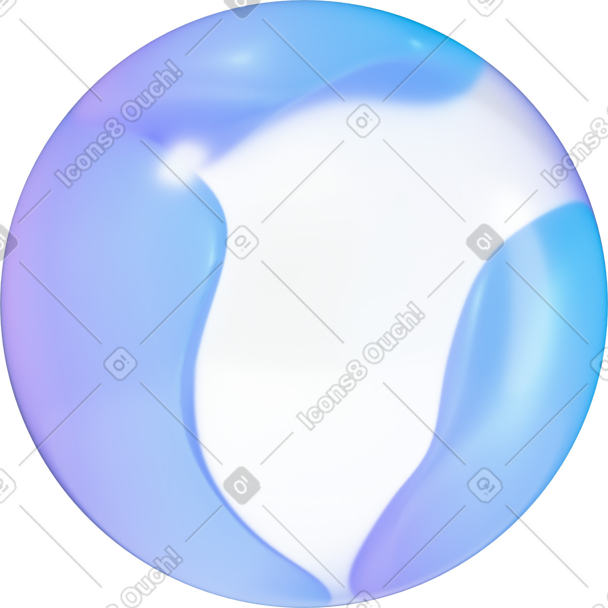 Abstract glossy sphere with soft blue hues illustration in 3D Glassy style download in PNG, SVG