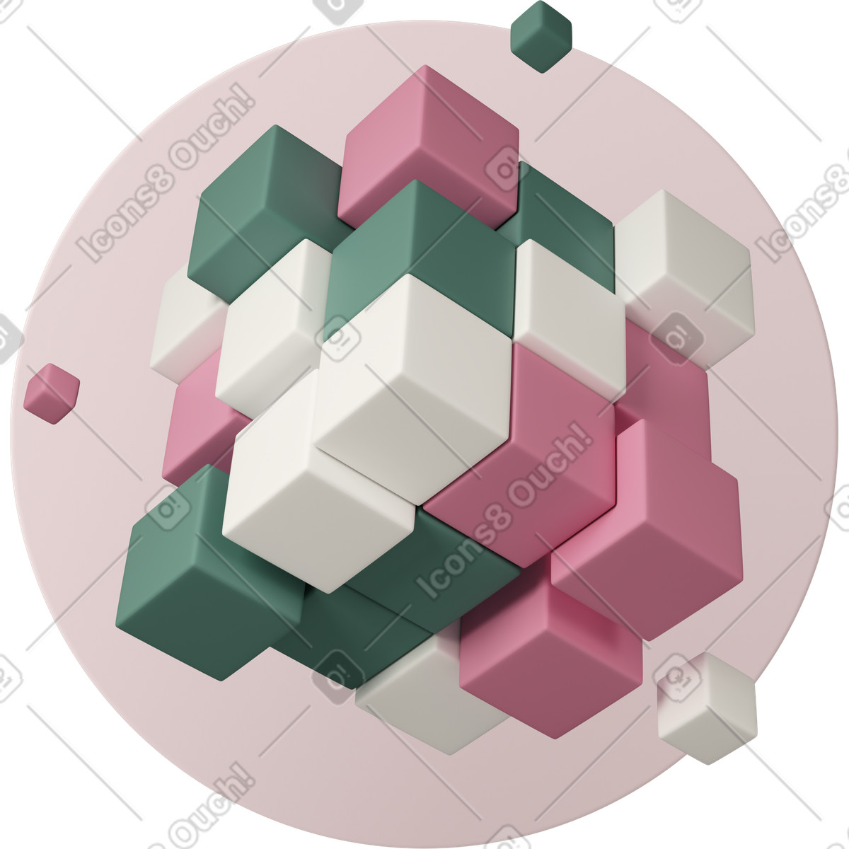 下载 3D Casual life 风格的 Cube made of square blocks 插画，支持 PNG、SVG 格式