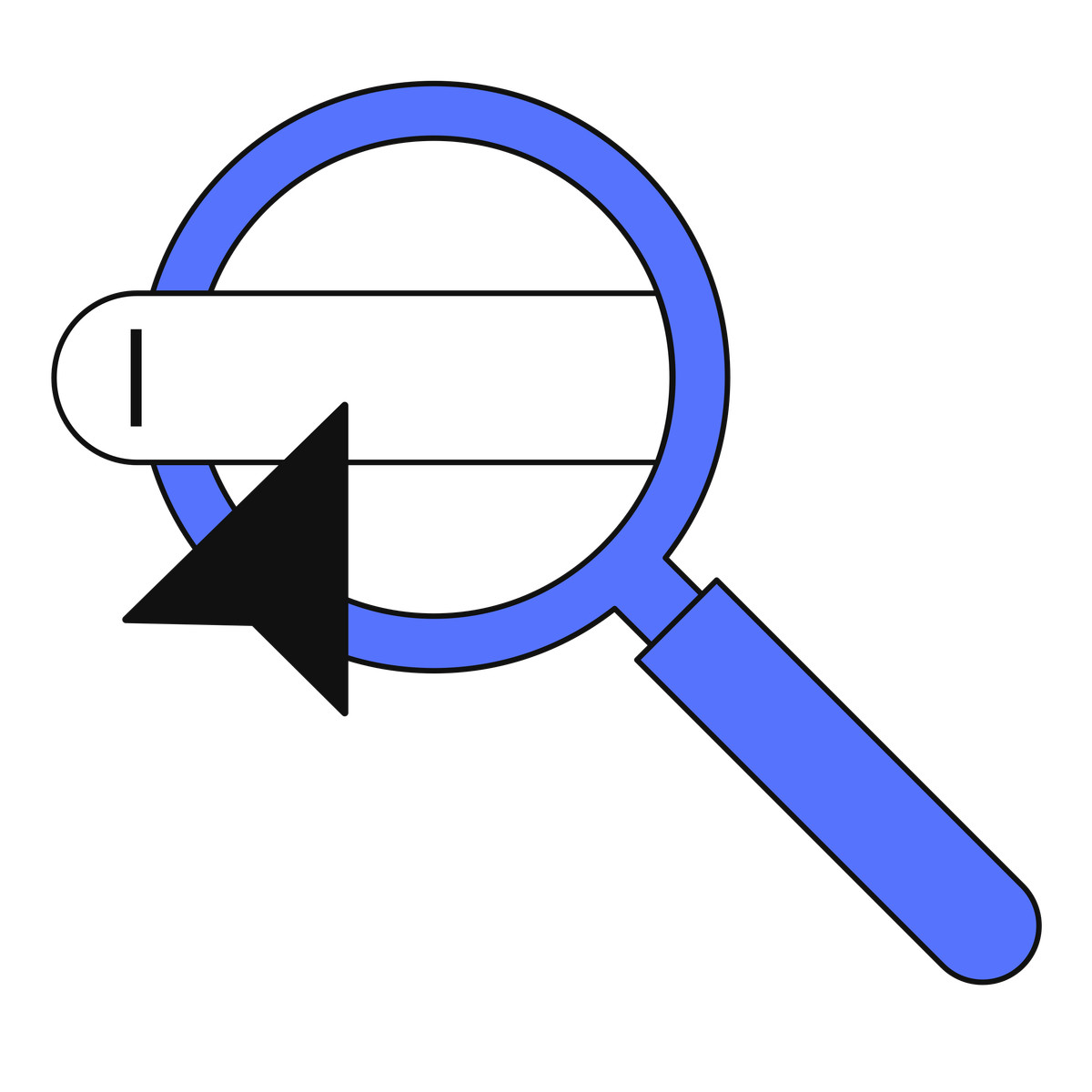 Иллюстрация Search bar and cursor inside magnifying glass representing online query в стиле — скачать в форматах PNG, SVG