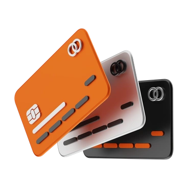 Three credit cards in orange, white, and black - 3D Kit style illustration