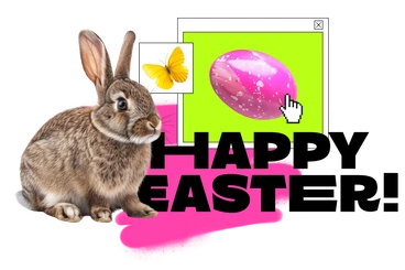 A rabbit, butterfly, and Easter egg - Jumble style illustration