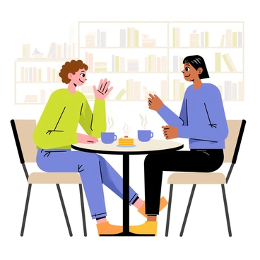 Two friends having a pleasant conversation over coffee at a cafe table