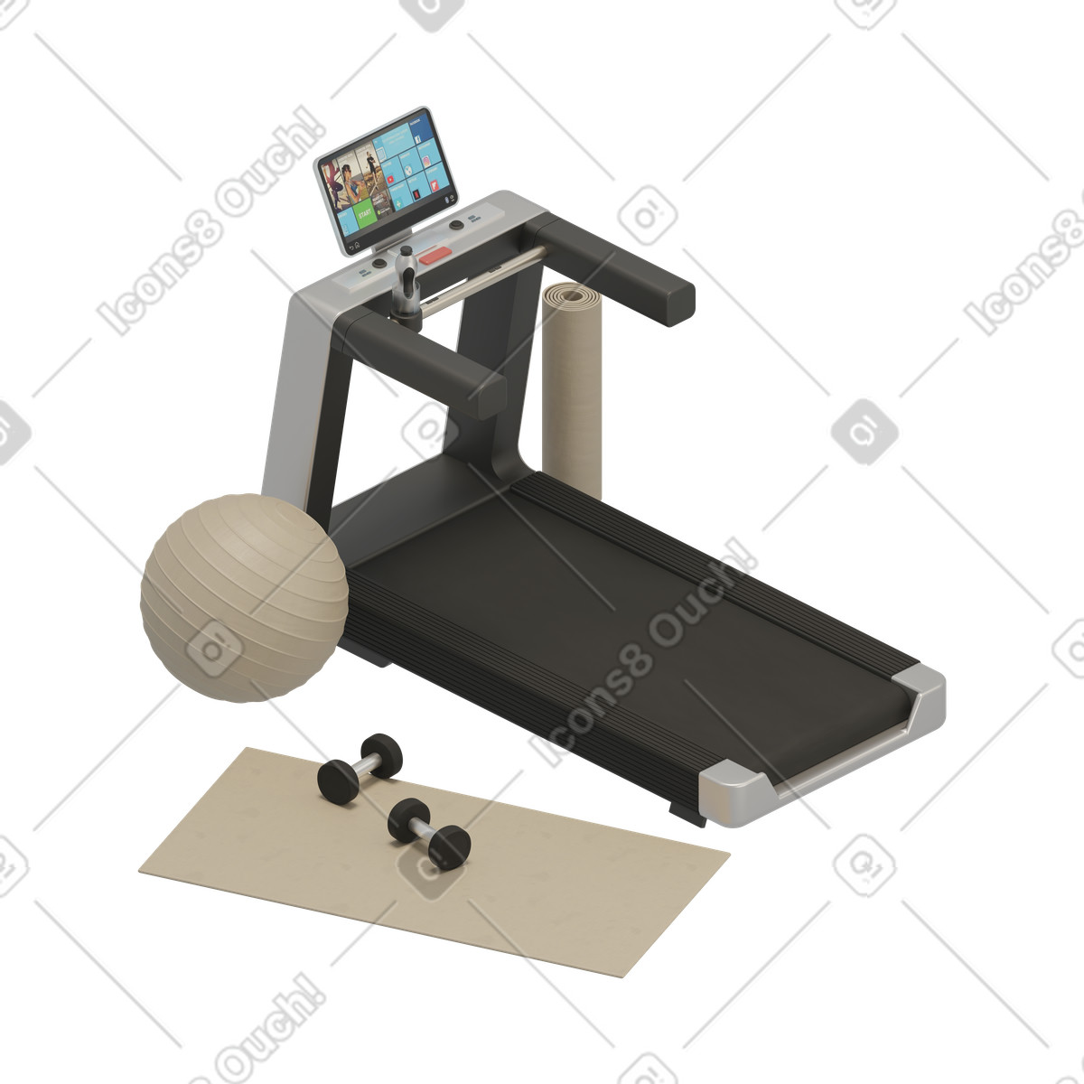 Isometric treadmill illustration in 3D Rooms style download in PNG, SVG