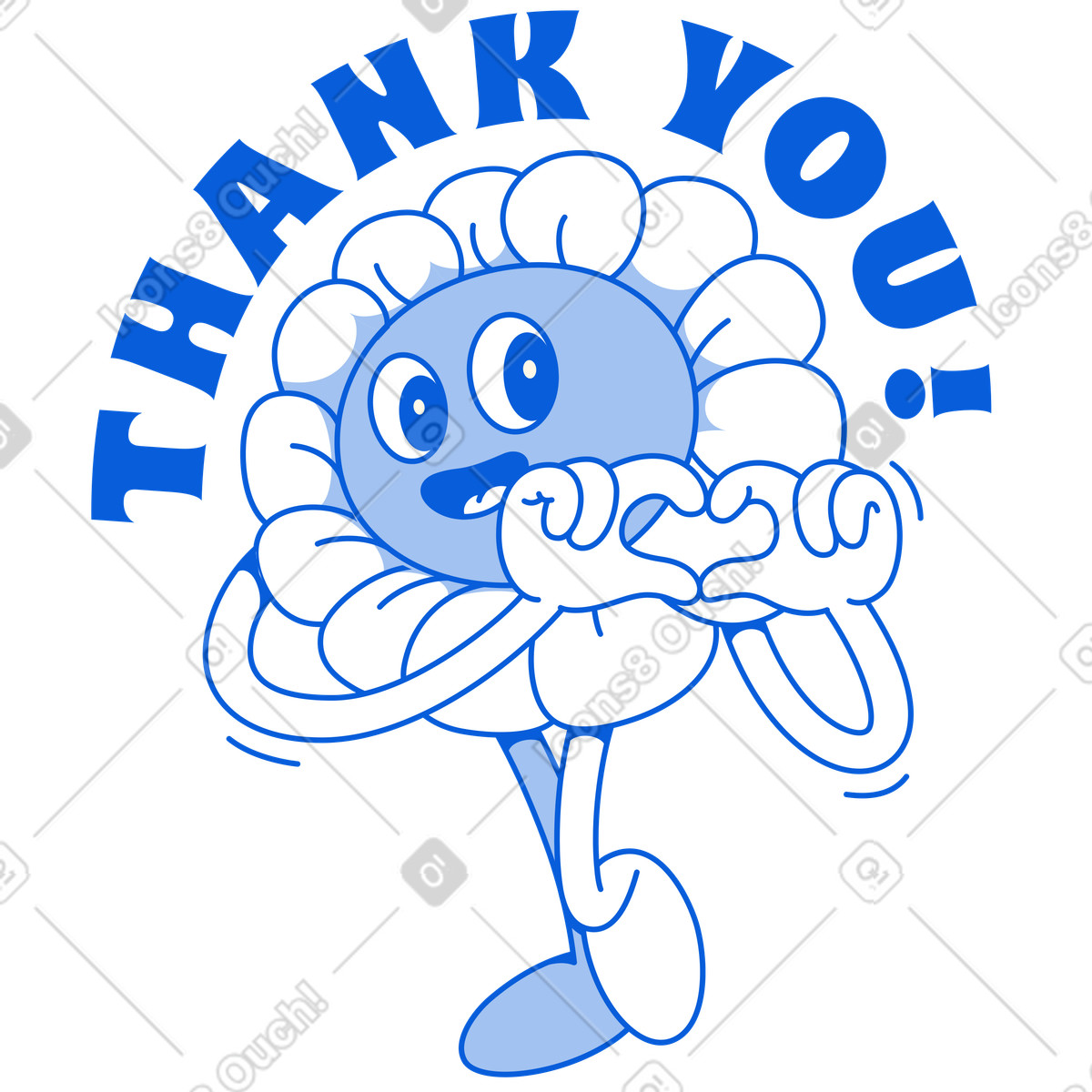Cheerful flower making heart hands, Expressing gratitude and saying thank you-Illustration im Handy Line-Stil als Download in PNG, SVG