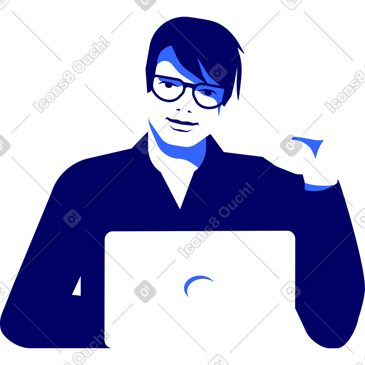 Smiling man with laptop illustration in Lounge style download in PNG, SVG