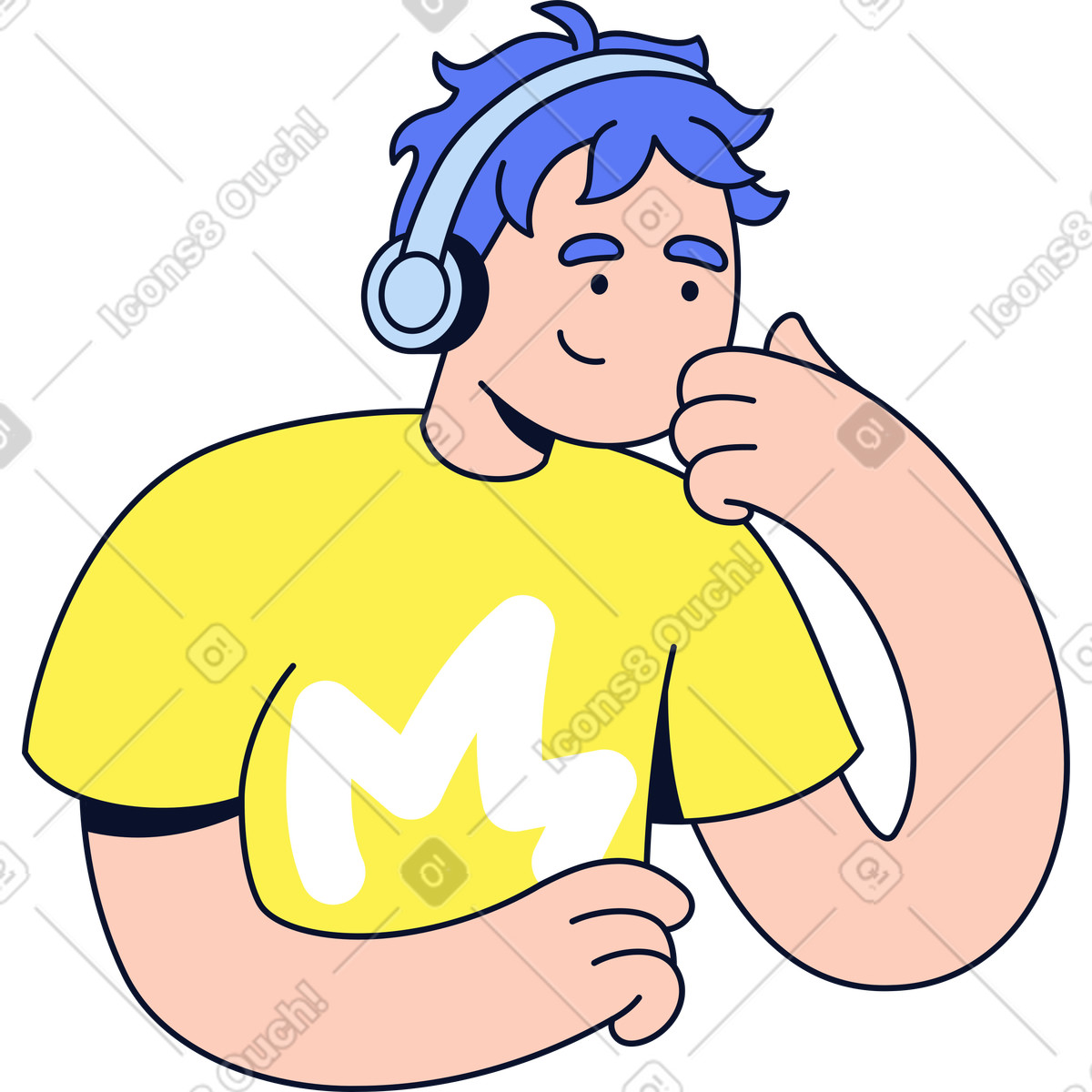 Illustration Homme avec des écouteurs souriant dans le style Flexy à télécharger aux formats PNG, SVG