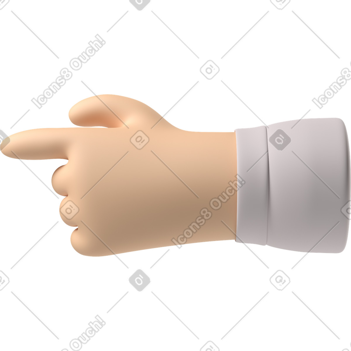 Illustration Main à la peau pâle pointant vers gauche dans le style 3D Hands Fun&Wild télécharger aux formats PNG, SVG